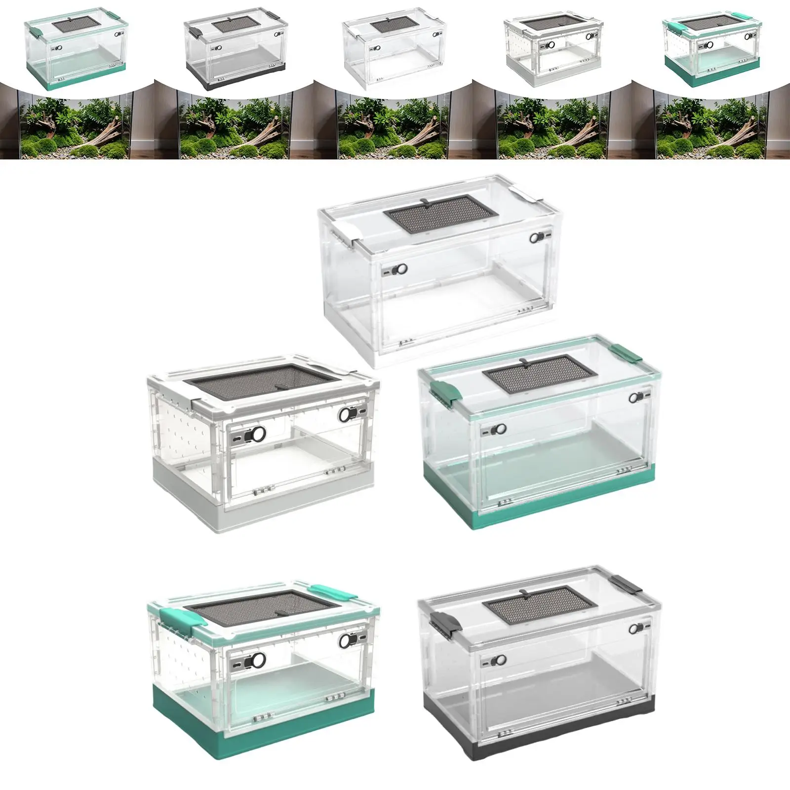 Transparent Foldable Reptile Terrarium Ventilated Box Breeding Tank Desktop Pet Enclosure