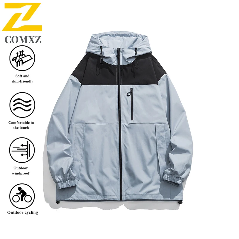 

​Men Mountain Style Windproof Jacket Colorblock Hooded Outdoor Sports Coat Hiking Climbing Thermal Fleece Lined Casual Parka​