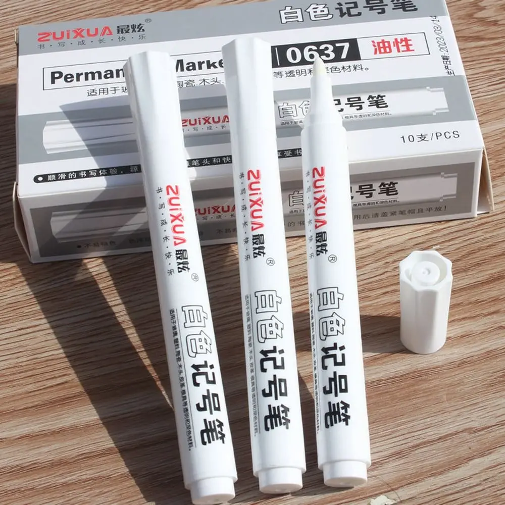 

3pcs Waterproof White Permanent Paint Pen Smooth Writing Not Easy To Fade White Marker Pens Widely Used Wear Resistant