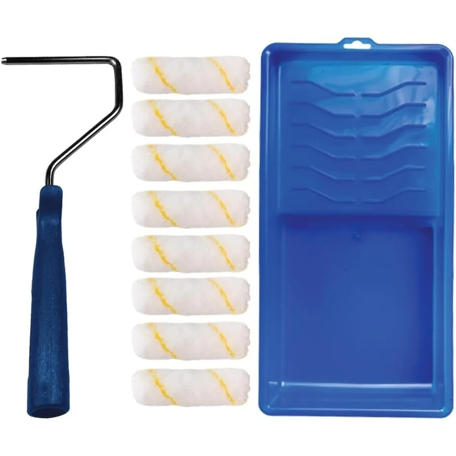 

10 Piece Mini Paint Roller Kit with Tray and 4" Roller Frame for Walls and Ceilings
