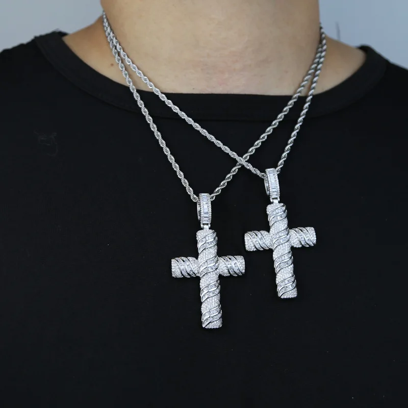 14K White Gold Lab Diamond Cross Pendant Party Wedding Pendants Necklace for Women Men Anniversary Jewelry Gift