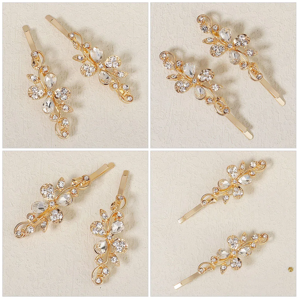 

2pcs Floral Design Hairpins Crystal Side Clips for Women Bridal Hair Jewelry Accessories Wedding Party Decorations