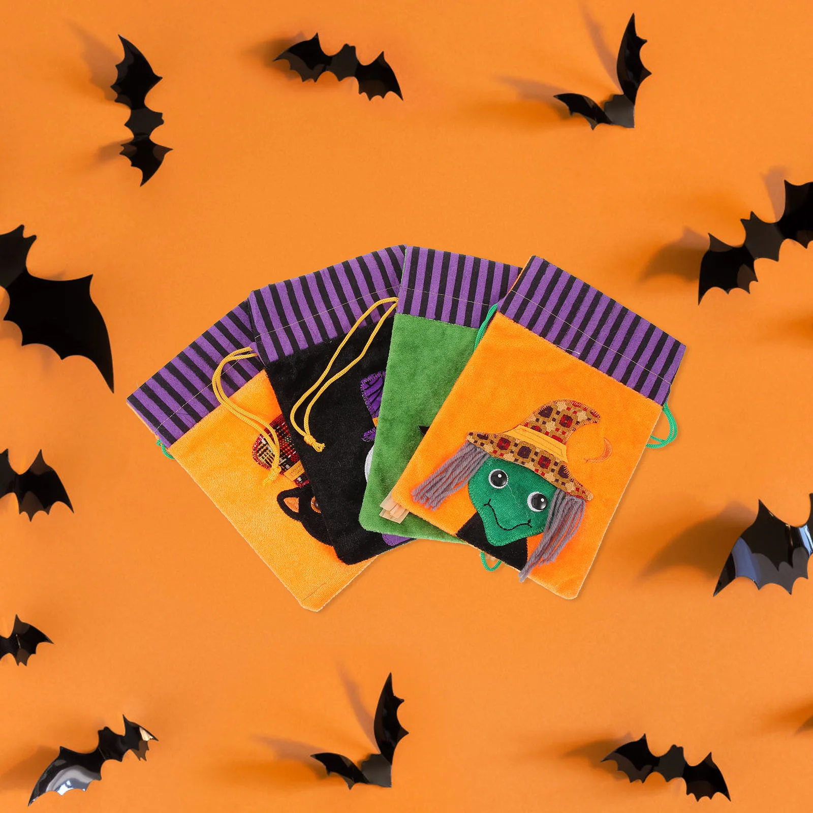 

4 Pcs Halloween Candy Bag Drawstring Small Gift Portable Pumpkin Pouch Funny Canvas Ghost Festival Handbag