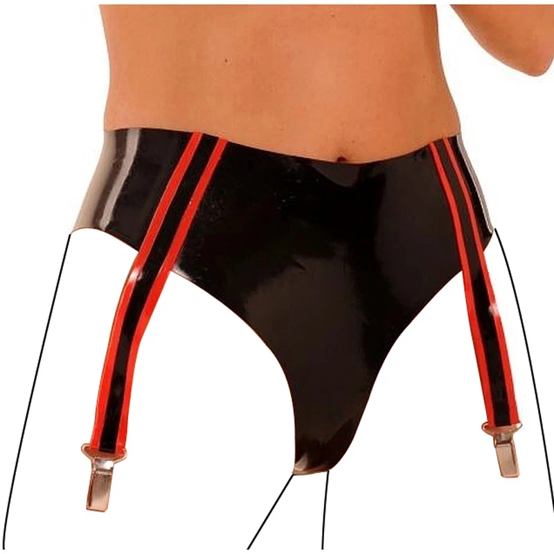 

Sexy Rubber Garters Stocking Belts Latex Briefs with Clips Black and Red Shorts Bottoms for Women