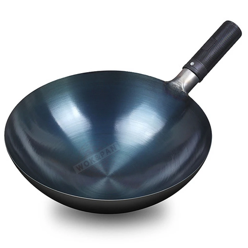 32/34 cm Gewürz-Wok aus blauem Eisen, unbeschichtet, antihaftbeschichtet, leicht, klassisch, Koch-Wok, Outdoor-Küche, Kochgeschirr für Gasherd