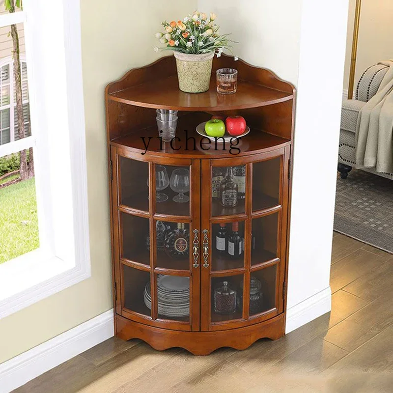 

GZ solid wood corner cabinet triangular European corner rack storage living room multi-functional wine cabinet home accessories