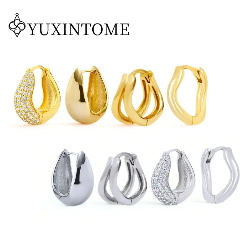 

925 Silver Needle Geometric Twisted Fat Belly Gold Hoop Earrings For Women Minimalist Earrings Fashion Party Jewelry Gifts