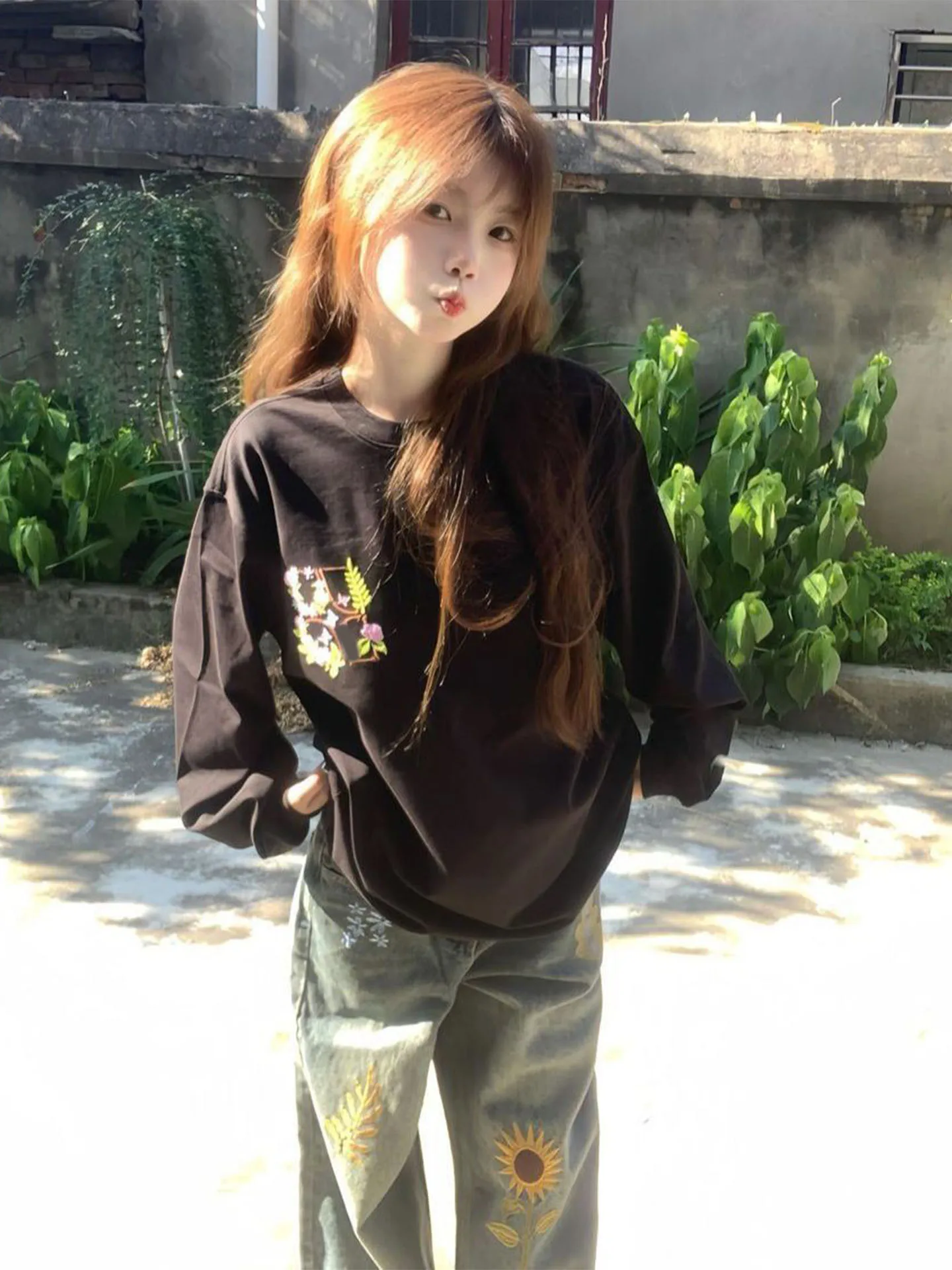 

Круглый свитшот с буквенным принтом большого размера, женский ранний осенний новый модный милый свободный ленивый верхний пальто