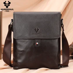 HUMERPAUL Husband Cowhide Leather Shoulder Bag Male Large Capacity Business Crossbody Bag 2023 Vintage Handbags for Ipad Travel