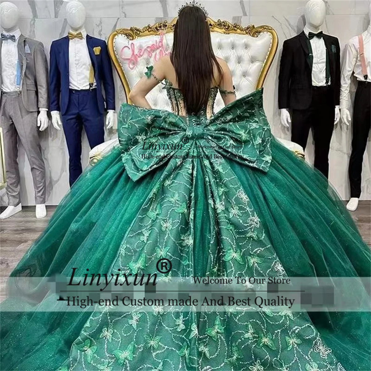 Luxury 3D Butterfly Quinceanera Dresses Sparkly Beading Applique Birthday Sweet 16 Dress Bow Customized Vestido De 15 16 Anos