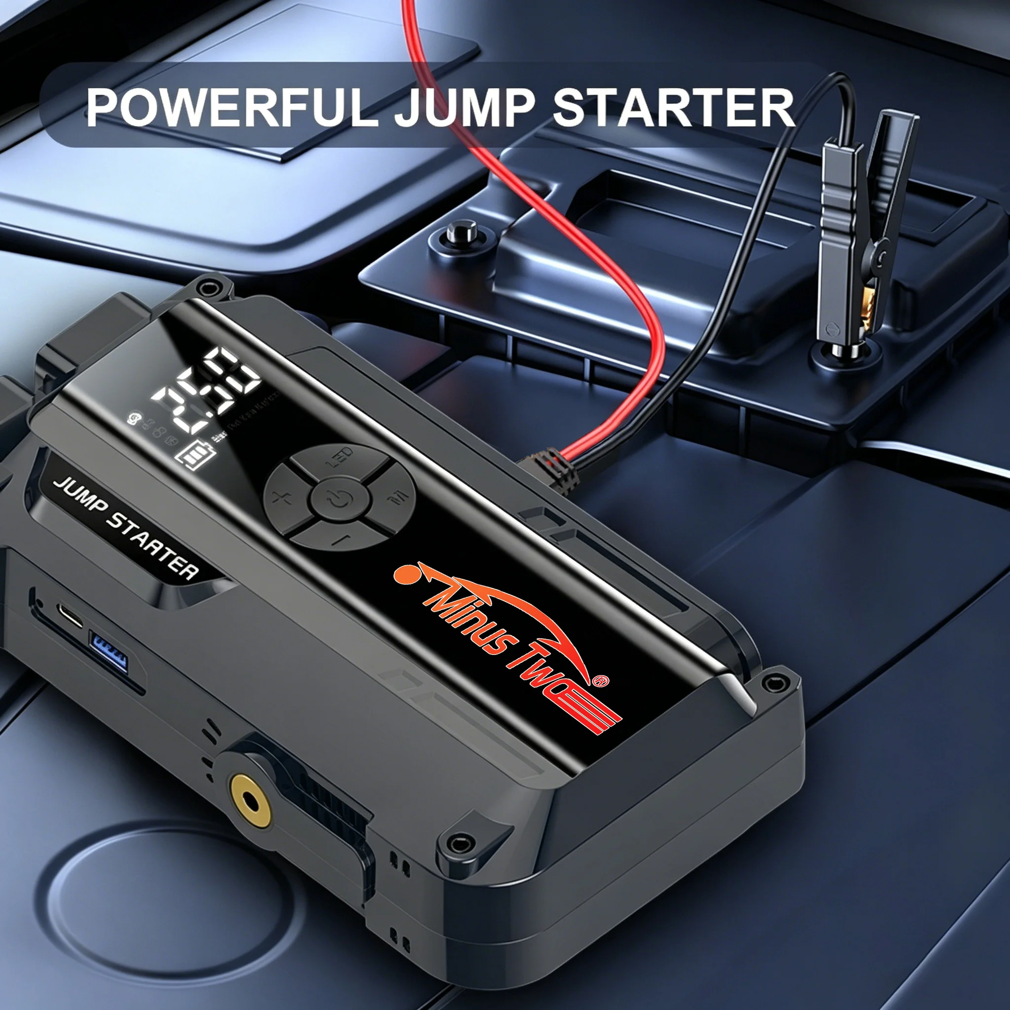 12V Car Jump Starter 4 In 1 Car Wireless Tire Inflator Pump Air Compressor Power Bank Potable Battery Starting Fast Charging - Image 3