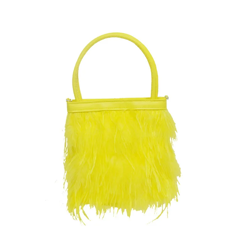 Luxury Designer White Pearl Chain Fur Bag Women Ostrich Fur Handbag Fur Messenger Bag