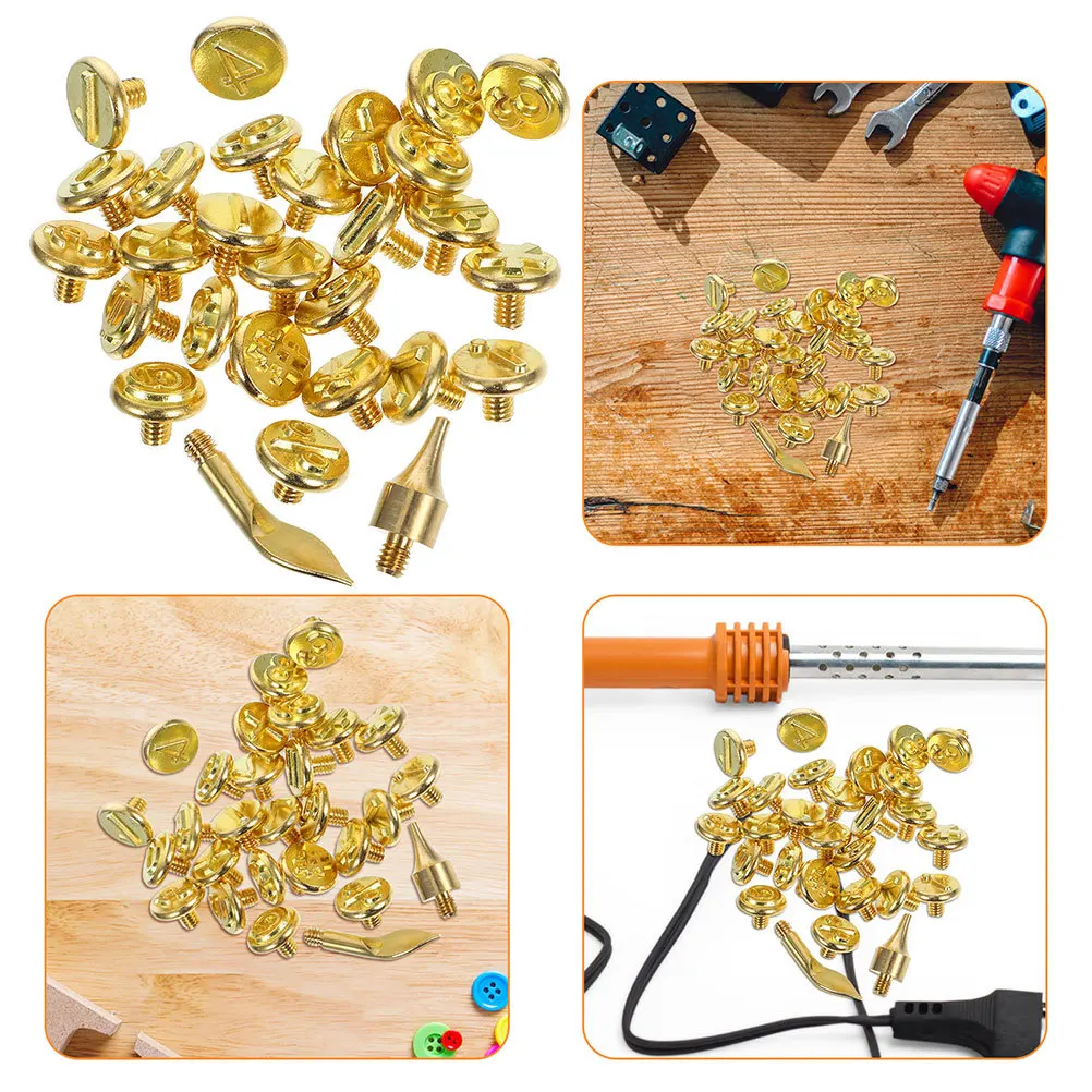 

2Sets Woodburning Tips DIY Engraving Tool Brass Alphabet Letters Portable Pyrography Kit for Wood Paper Crafting