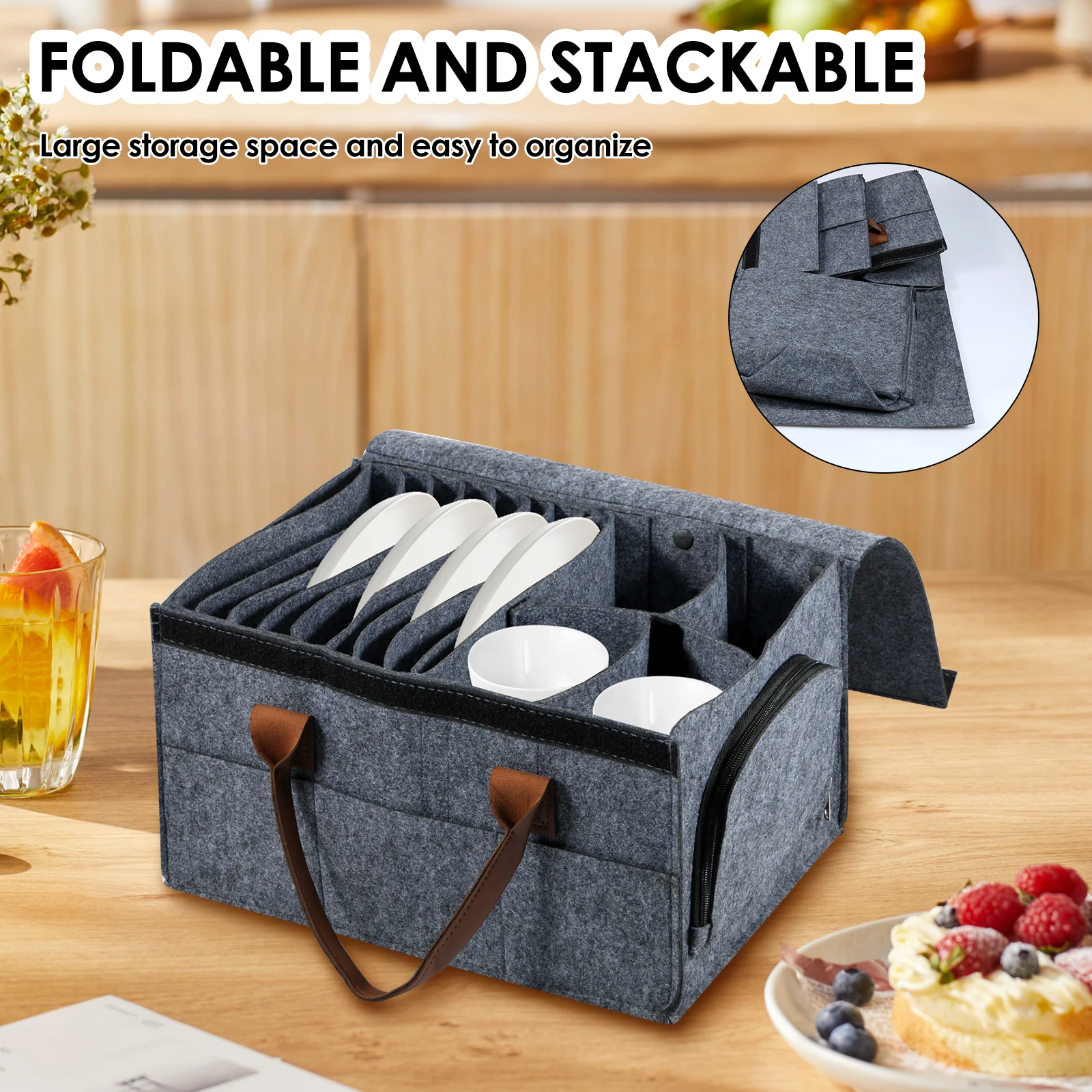 

Felt Board Dish Cup Storage Bag Rack Thickened Camping Tableware Container RV Kitchen Cabinet Layered Plate Storage Box Camper