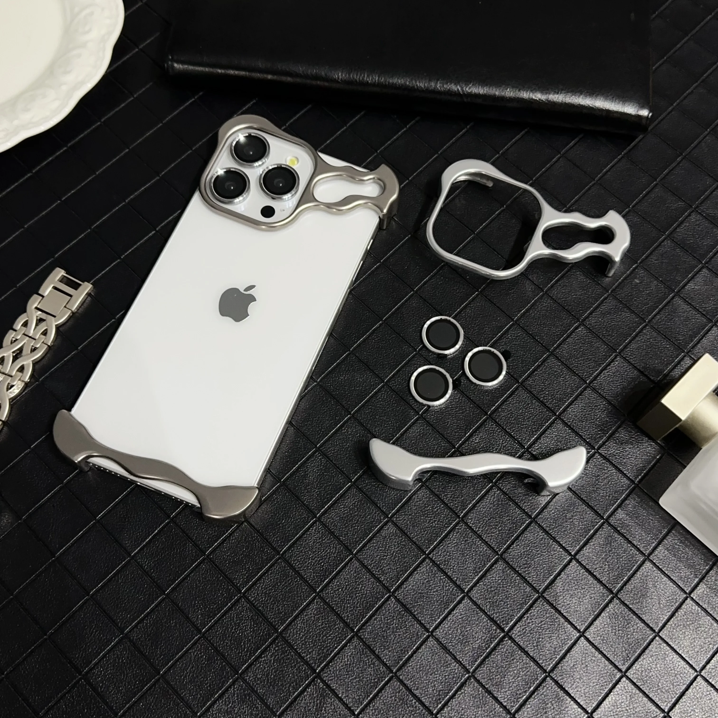 Luxury Metal Titanium Alloy Irregular Phone Case For iPhone 12 13 14 15 16 Pro Max Alien Aluminum Lens Ring Protection Cover