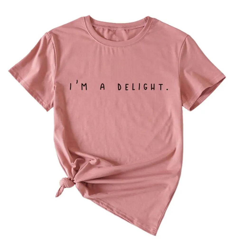 

European And American Style Women's Short Sleeve T-shirt 'I'm a Delight' Letter Print Simple Design Spot Pattern