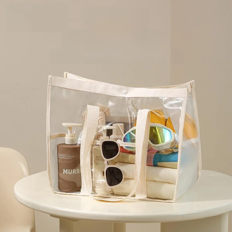 Novo saco de praia transparente de grande capacidade em PVC para natação Bolsa de armazenamento de produtos de higiene pessoal à prova d'água para viagem Roupas portáteis Miscellaneou...