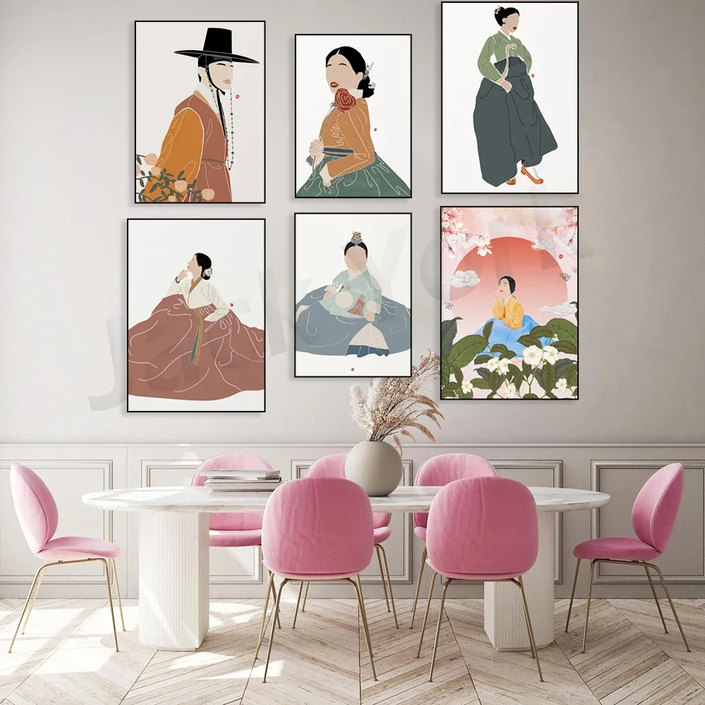 Hanbok Kunst, Boho Koreanische Kunst, koreanischer Kunstdruck, Boho Asiatische Wandkunst,  Moderne Wandkunst,