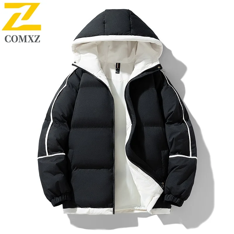 COMXZ 2025 Winter Men Fleece Lined Jacket Spring Autumn American Style Waterproof  Windproof Hooded Outdoor Sports Casual Coat
