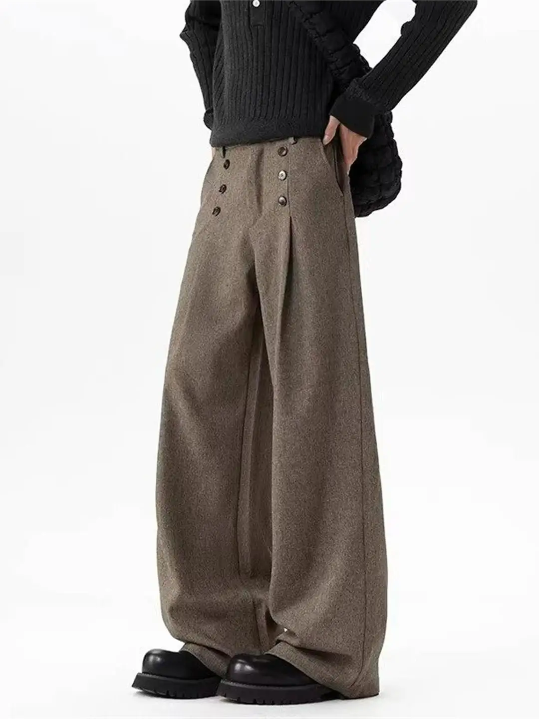 

Мужские свободные брюки с широкими штанинами, двойной пуговичной застежкой, плиссированные, струящиеся, в стиле кэжуал, для весеннего сезона, комфортные, свободного кроя