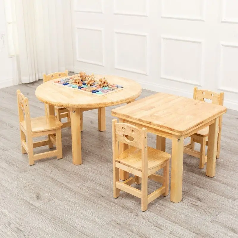 Eco-friendly Hot Selling montessori wooden furniture kids study table and chair school chairs  tables set