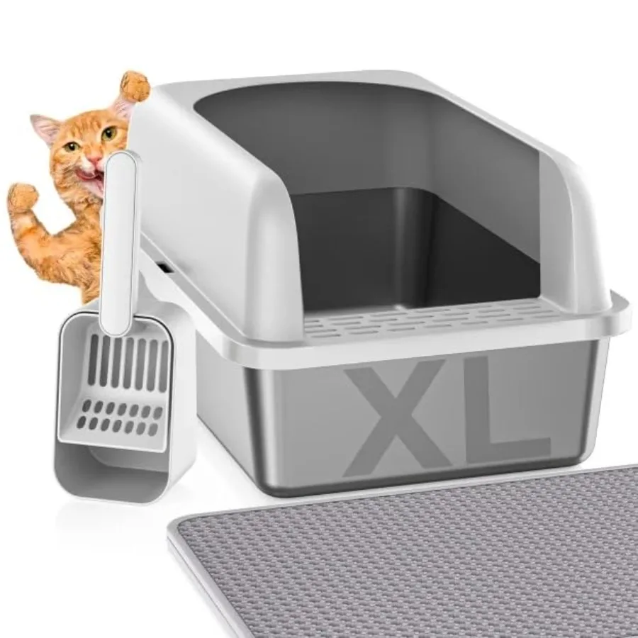 

Stainless Steel Litter Box with Lid Metal Litter Box with Cat Litter Mat Extra Large Enclosed Cat Litter Boxes for Multiple Cat