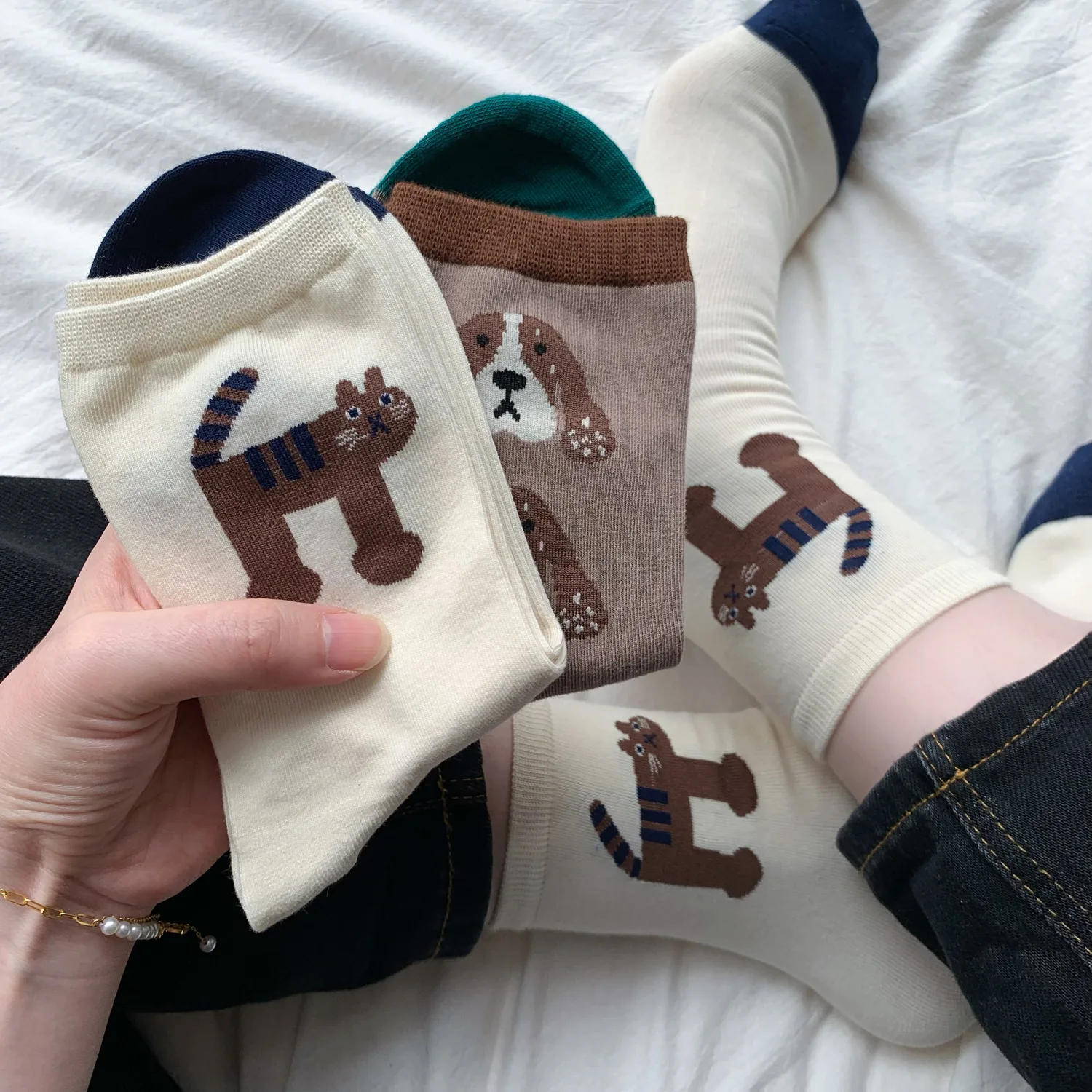 

Socks Women Kawaii Cute Sock Cotton Casual Cartoon Dog Cat Tiger Print Short Crew Middle Tube Streetwear Ladies Calcetines Mujer