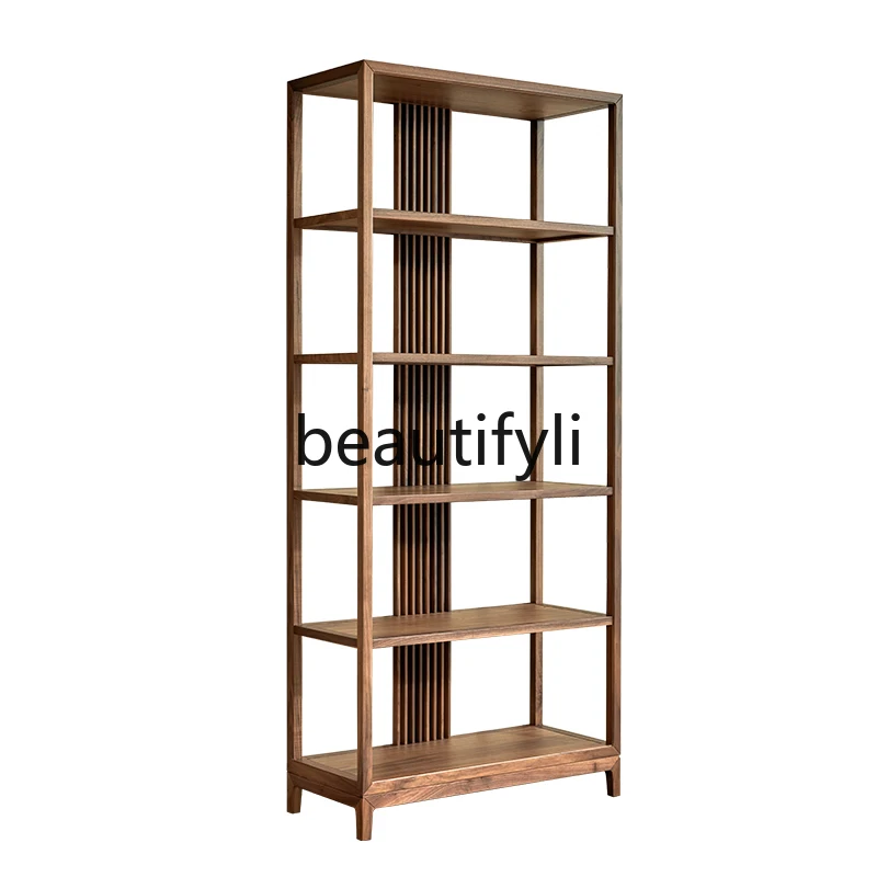 

Solid wood Duobao Pavilion new Chinese bookshelf North American black walnut tea shelf display cabinet