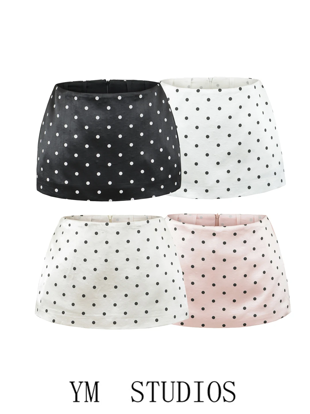 Low-Waist Polka Dot Satin Halter Neck  Skirt Women's Anti-Light Checkered Skirt A-Line Silhouette Polyester Fiber