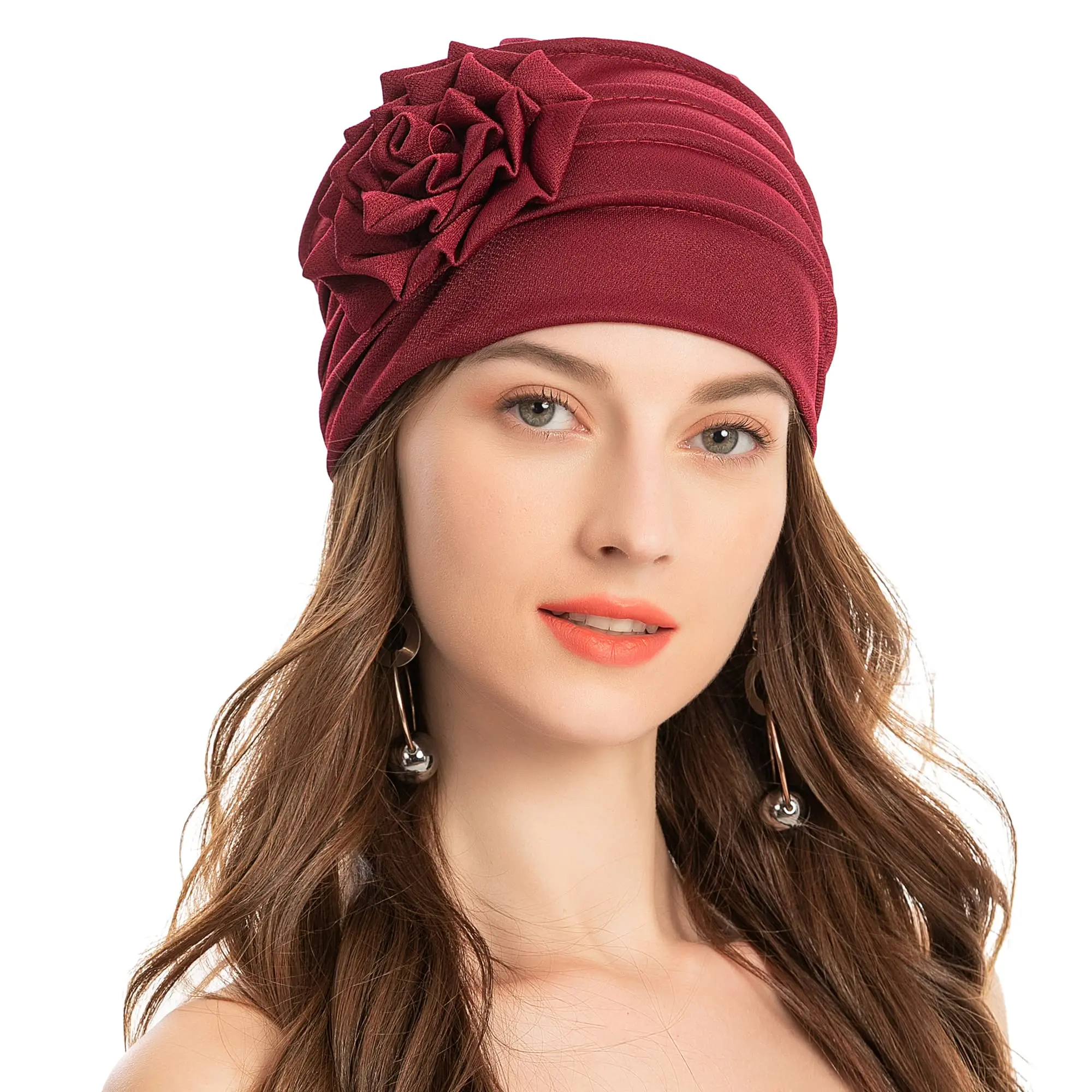 Moda muzułmańska Jednolity kolor damski hidżab Turban czapka typu beanie z kwiatowym nakryciem głowy po chemioterapii Elastyczna czapka z daszkiem