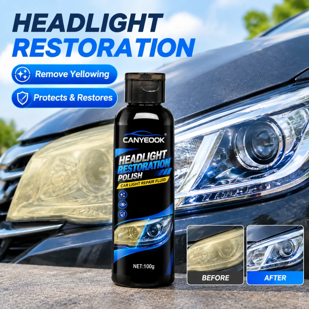CANYEOOK Headlight Repair Cream 100g, Renewal Liquid for Foggy Yellowed Lamps, Remove Oxidation, Restore Clarity