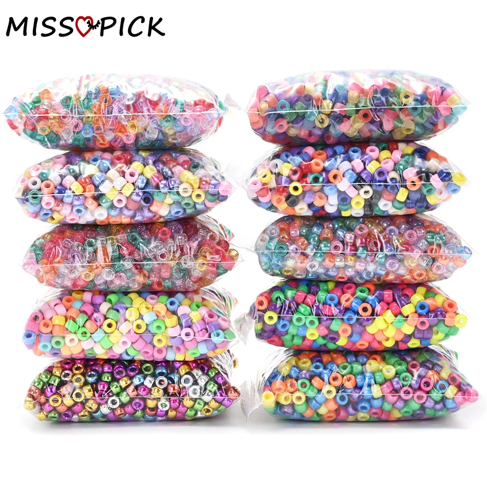 1000Pcs 6x9mm Mixed Colorful Dirty Braid Big Hole Acrylic Beads Pony Loose Spacer Beads For Jewelry Making Diy Handmade Bracelet