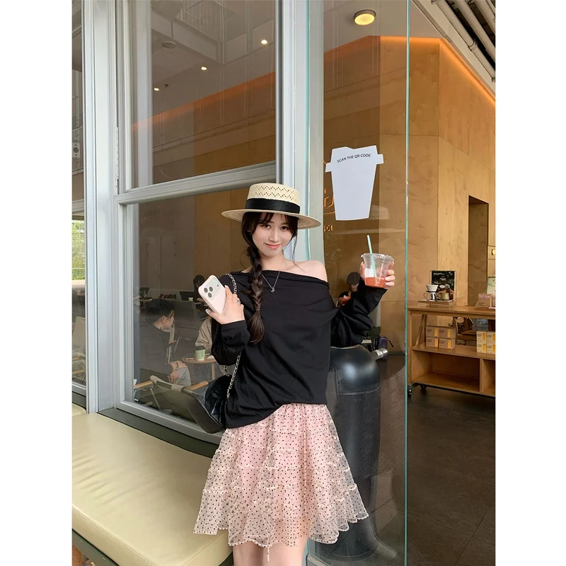 

Розовое платье в горошек с воротником-халтер, женское, в нежном стиле, летнее, новинка, А-силуэт, с высокой талией, юбка с вставками