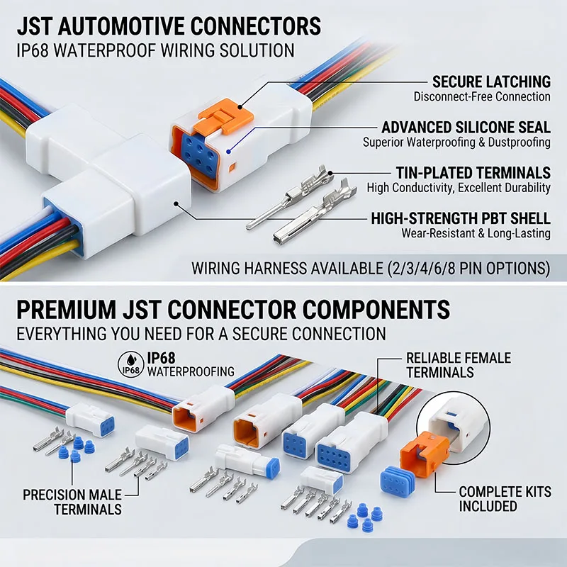 5/10/100 Sets JST02R-JWPF-VSLE 2/3/4/6/8 Pin Waterproof Automotive Connector Male Female Plug Wire Harness Kit