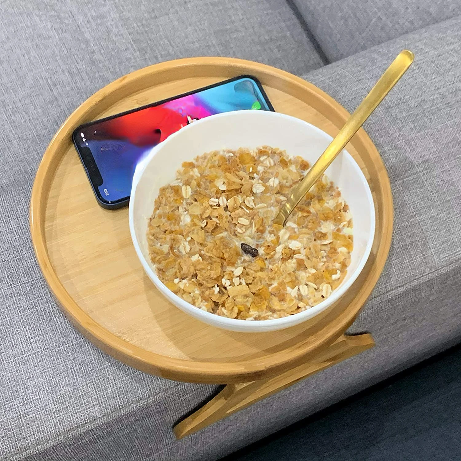 

Стол для подноса в подлокотнике из натурального бамбука, практичный поднос для закусок под телевизор для кофейных закусок с дистанционным управлением