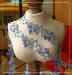 Hot 1 Yard Purple Floral Venise Lace Trim for Garment Curtain Decorcation High Quality Venice Lace Fabrics 4cm Width