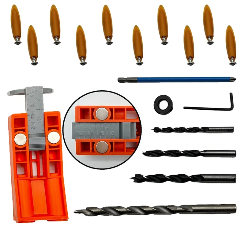 

ABBY-Woodworking Oblique Hole Locator Set 9.5Mm Double Hole Puncher Woodworking Bit Drilling Fixture Woodworking Tools Set