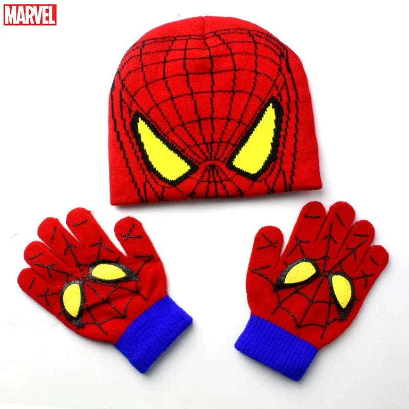 Marvel Movies Knitted Hat Glove Scarf Autumn Winter Avengers Spiderman Knitted Hat Ear Protector Fashion Hat Birthday Gifts Cap