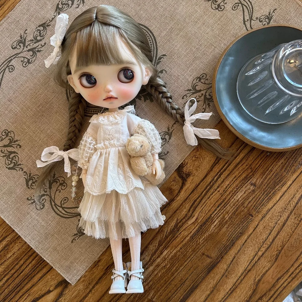 Blyth OB24 Azone19 Puppenkleidungszubehör, handgefertigt, Vintage-Stil, Spitze, weißes Kleid, passend für Mädchen, Actionfigur, Modell DIY ﻿