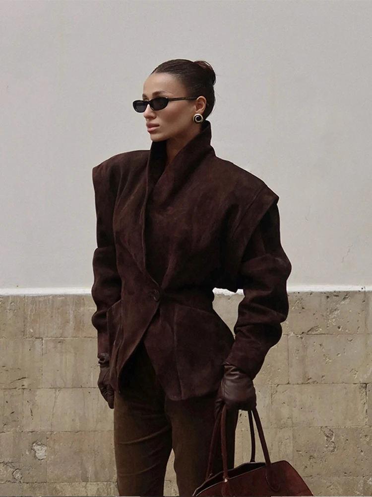 

Fashion Solid Waist Cinching Jacket Women's Turn-down Collar Long Sleeve Buttons Coats 2025 Autumn New Lady Vintage Streetwear ﻿