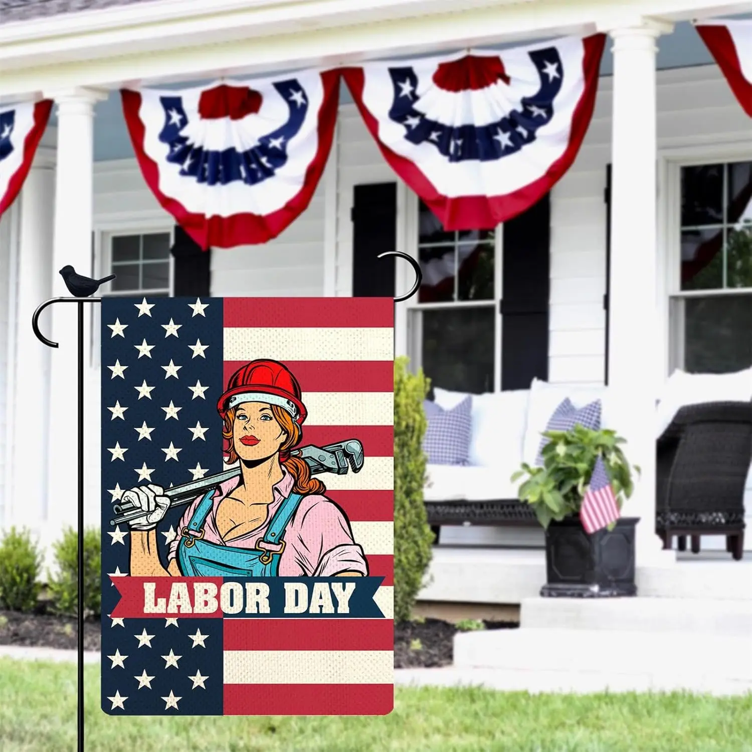 Labor Day Garden Flag Celebrate Labor Day 12x18 Inch Double Sided Vertical Working Tools Patriotic USA Small Flags USA Garden