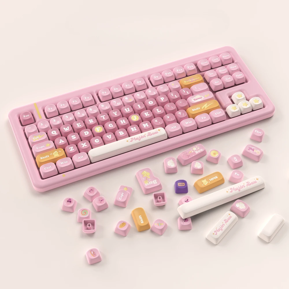 

Pink Buu Theme Keycap Set 140key PBT Custom Premium Spherical Keyboard Cap for Girl MOA Profile KeyCap for Mechanical Keyboard