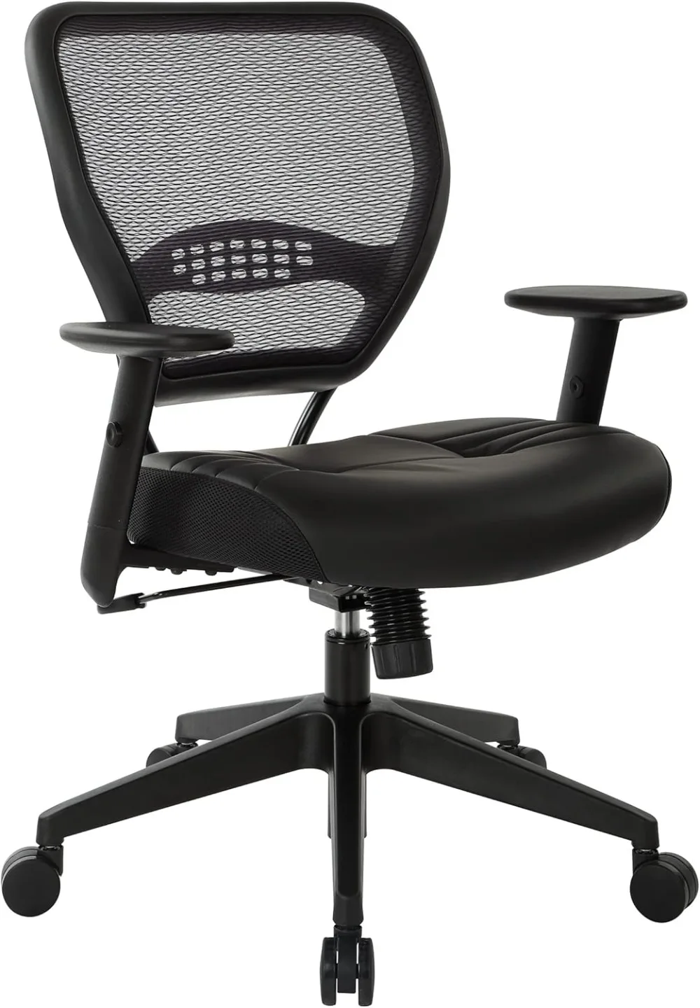 

SPACE Seating Professional AirGrid Dark Back and Padded Black Eco Leather Seat, 2-to-1 Synchro Tilt Control, Adjustable Arms