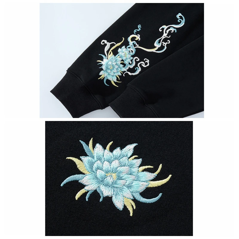 Lyprerazy Autumn Winter New Dragon Embroidery Hoodies National Tide Chinese Style Men Cotton Crew Neck Pullover Tops