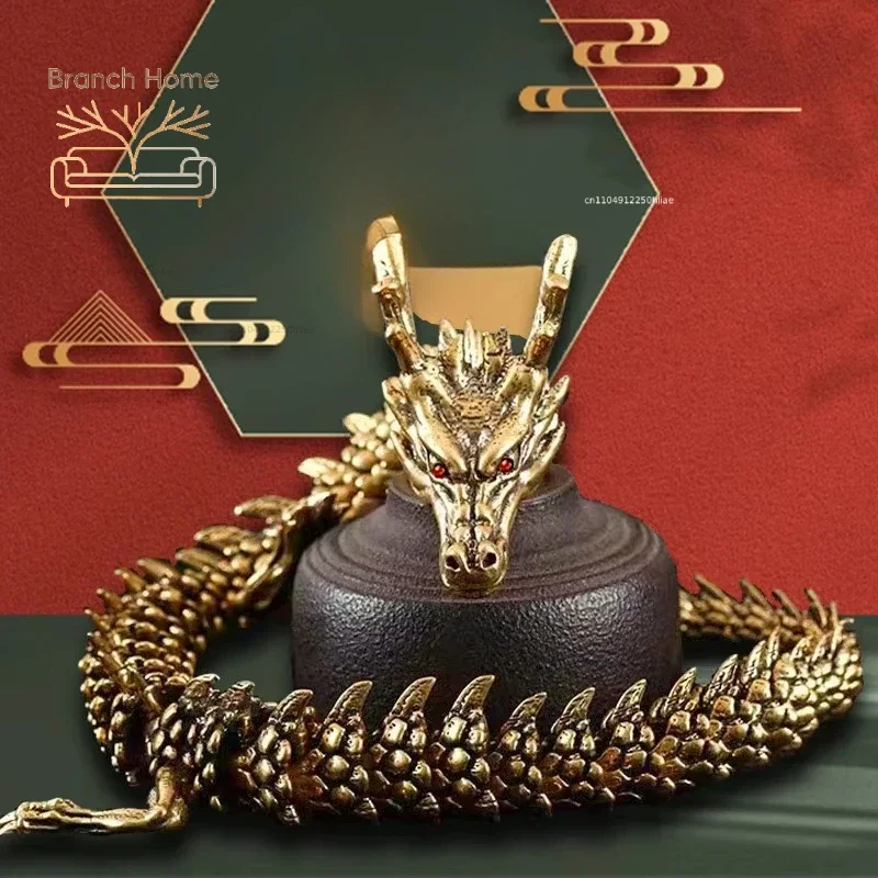 3D Dragon Statue Ornament Moveable Body Joints Antique Brass Lucky Dragon Desktop Office Ornament Crafts Home Decoration Gifts