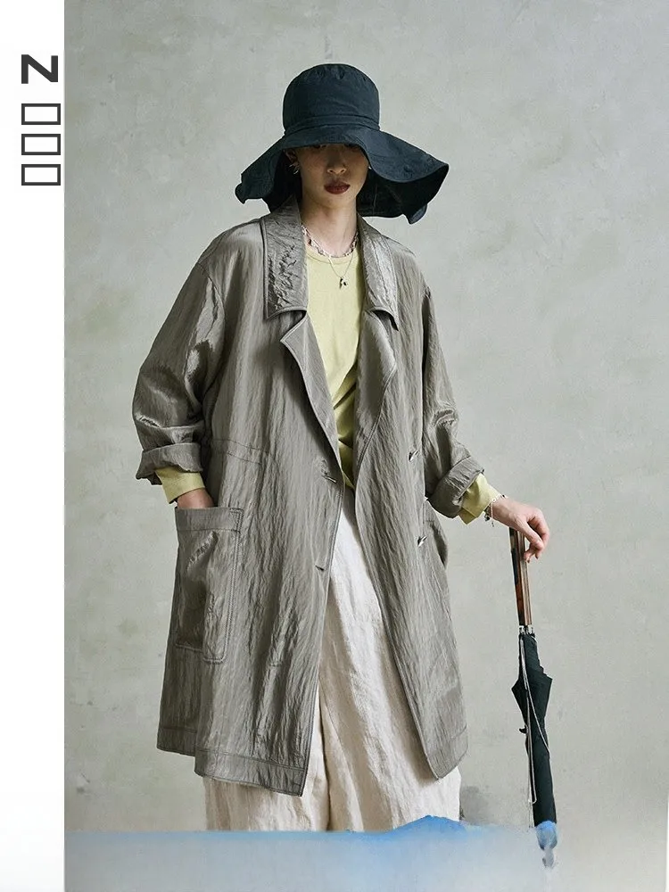 

Свободная повседневная женская ветровка-пальто весна 2026: Новинка, уникальный дизайн, отложной воротник, средней длины, для женщин