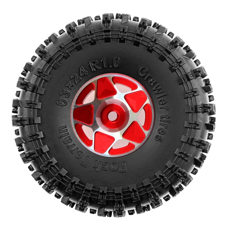 Jeu de pneus de roue Beadlock, 63mm, 1.0 pouces, pour voiture sur chenilles 1/18 1/24 RC TRX4M SCX24 FCX24, pièces de mise à niveau, accessoires Red-ABWY, 4 pièces