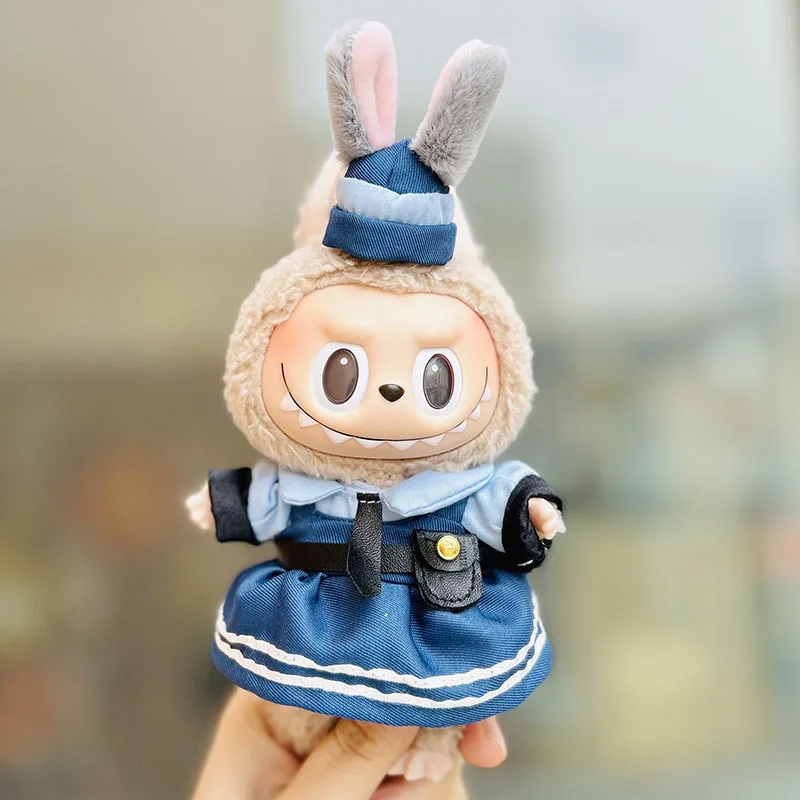 17cm Pendant Cute Labubu Doll Clothes Fashion Dress Headgear Stuffed Accessories Cos Anime Plush Cartoon Decor Birthday Toy Gift