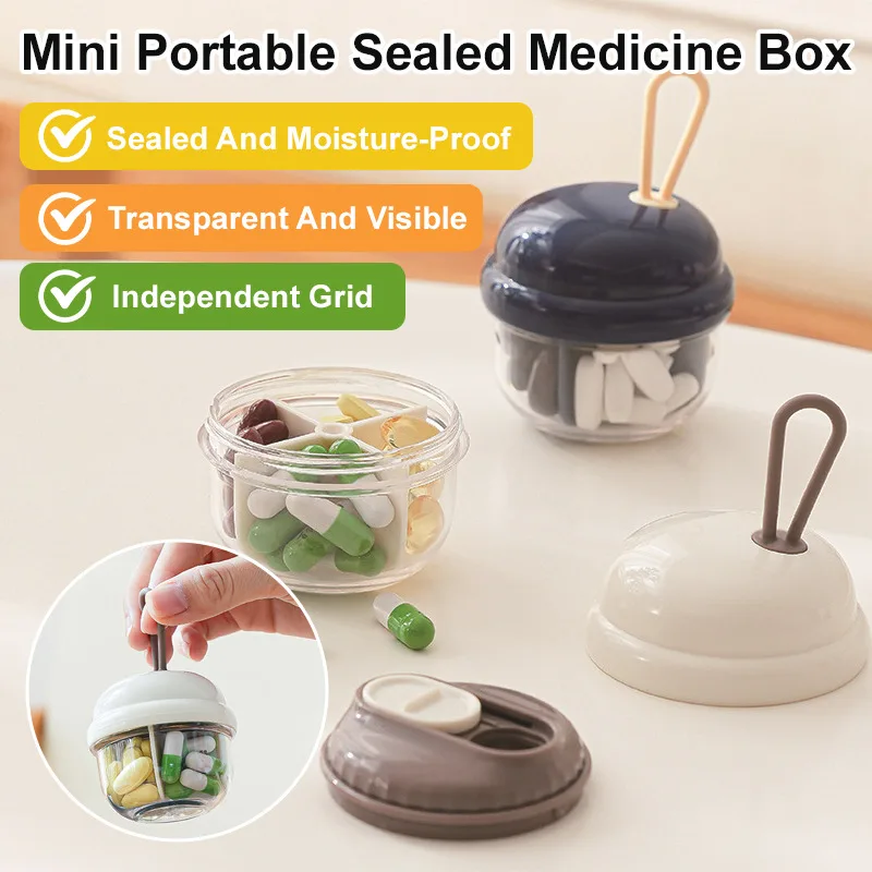 

Travel Portable Pill Box Four Compartments Mini Rotating Visual Medicine Organizer