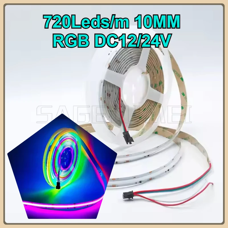 

DC12/24V 10MM 720Leds/m RGB LED Strip Neon Rope Lights Flexible Lamp Color Change for Indoor Home Bedroom Decor TV Backlight 5m